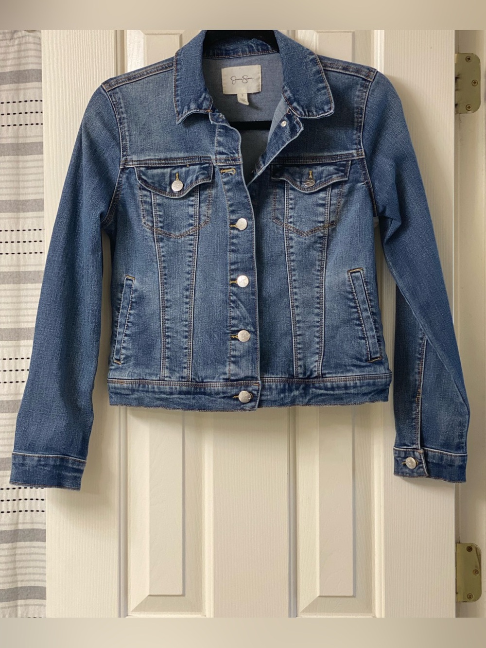 Jessica Simpson Blue Button Down Denim Jean Jacket Size Small